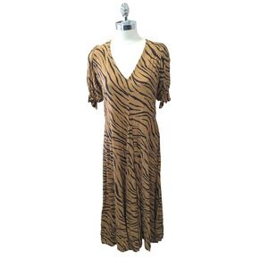 FAITHFULL THE BRAND Maggie Midi Dress in‎ Kenya Animal Print Rayon Small